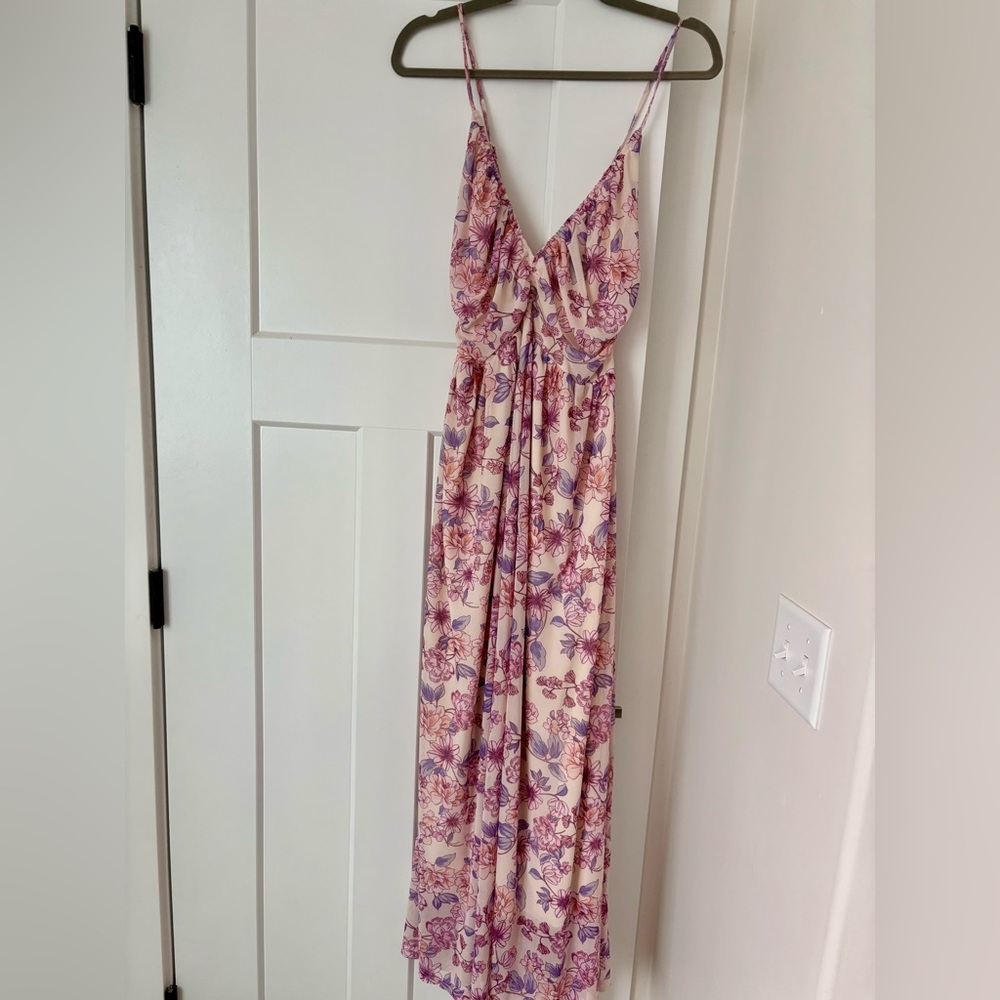 Pink Floral Mesh Maternity Maxi Dress - Picture 5 of 7